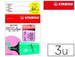 3 marcadores fluorescentes Stabilo Boss mini colores pastel surtidos